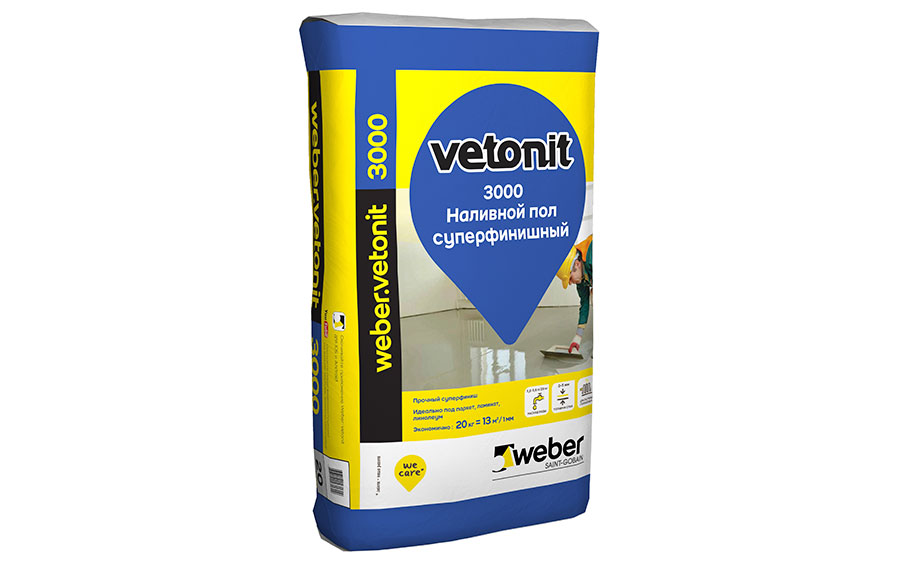 Финишный наливной пол weber.vetonit 3000, 20 кг для дома