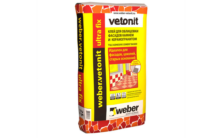Плиточный цементный клей усиленный weber.vetonit ultra fix, 25 кг для дома