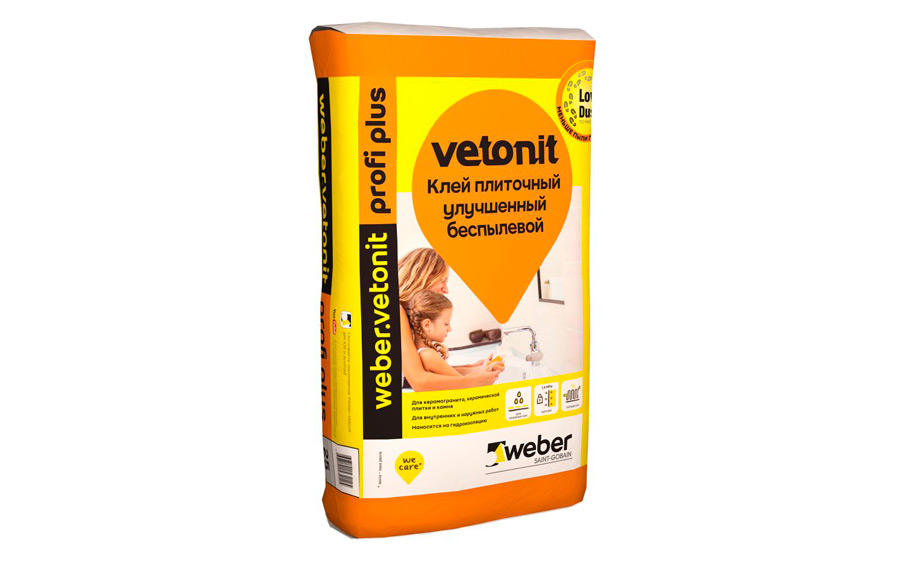 Плиточный цементный клей усиленный weber.vetonit profi plus, серый, 25 кг для дома